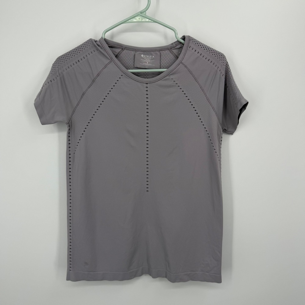 Athleta Momentum Short Sleeve Top Womens Size S Purple Perforated Workout Shirt
